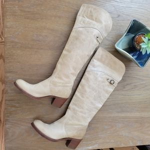 Frye jane knee high distresded leather boots